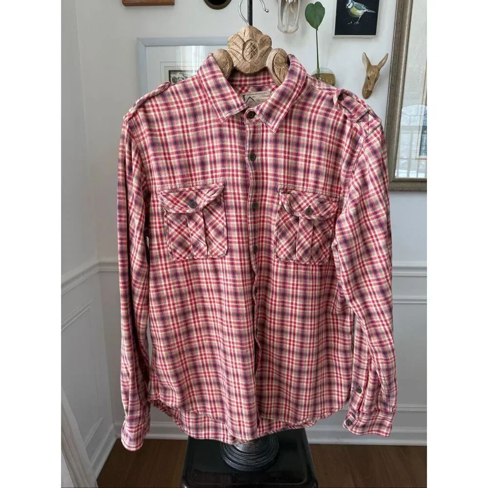 True Religion Red Tan Blue Plaid Flannel Button Shirt XXXL